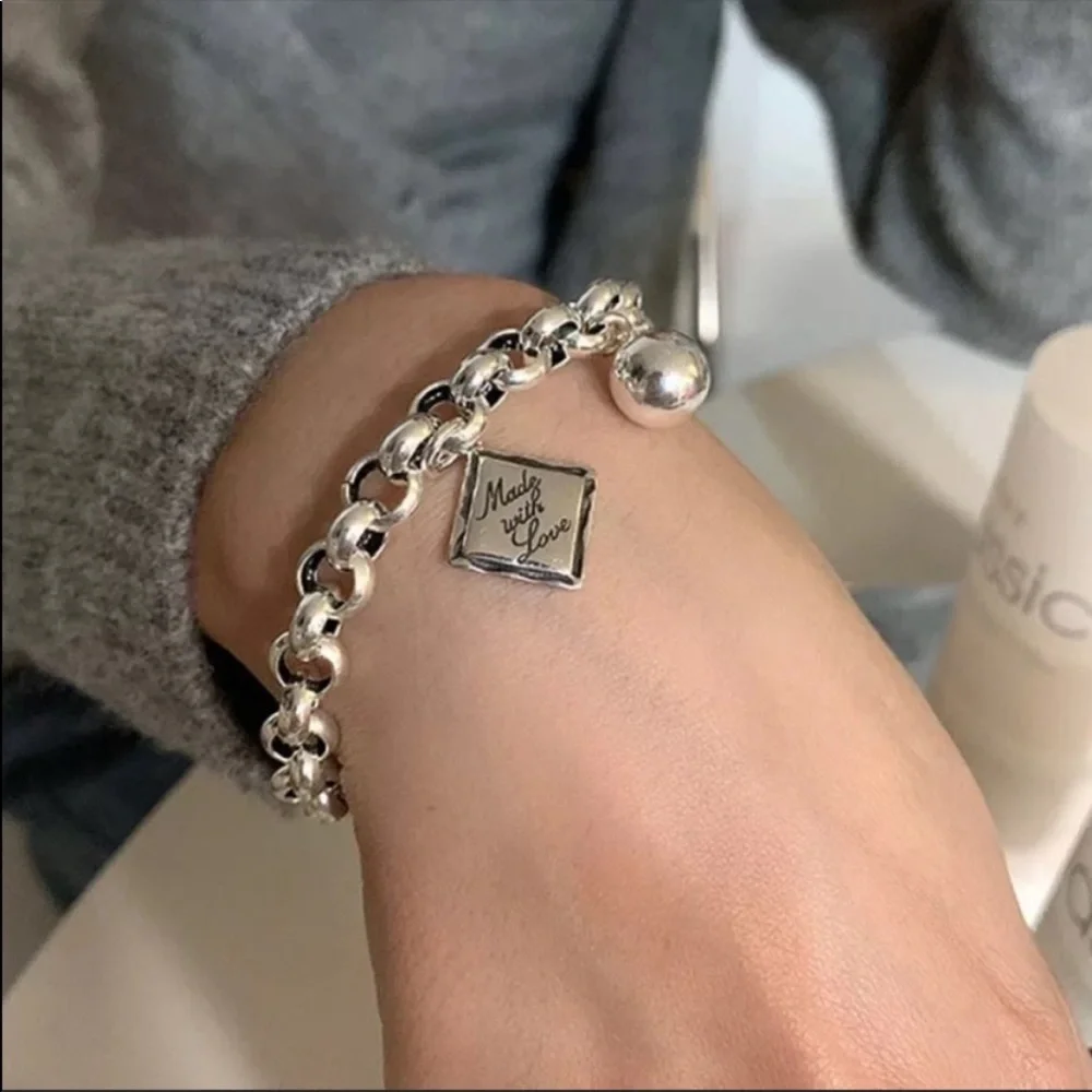 NEW ENGLISH SQUARE 925 STERLING SILVER BRACELET, NICE BRACELET, CUTE BRACELET - Picture 2 of 5